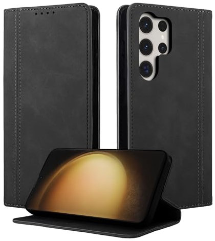 CASAFUNY Custodia per Samsung Galaxy S23 Ultra Cover a Libro Portafoglio in Pelle PU Protettiva per Samsung S23 Ultra 5G, Flip Caso Custodia per Samsung Galaxy S23 Ultra 5G, Nero