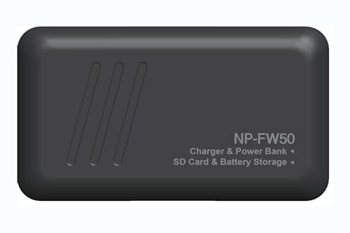 REFLEX CAMERA Dual NP-FW50 Battery Charger Box with SD Card Storage Compatible with Sony NP-FW50 Batteries with Power Bank Function, Works with Sony α7 Series, Sony a6 Series, Sony a5 Series Cameras