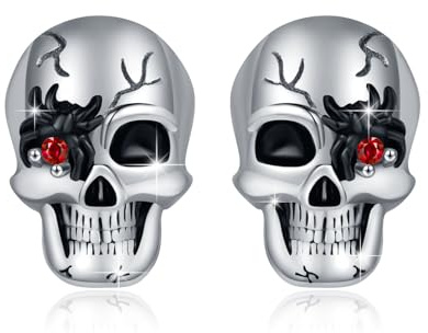 TRISHULA Totenkopfohrringe aus 925 Sterling Silber Spinne Steckohrringe Punk Gothic Schmuck Geschenke für Frauen Männer