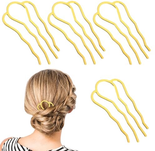 Gjinxi 4 PCS Gold Metal Hair Fork Clips 4-Tooth French Side Combs for Elegant Updos Vintage Twist Styling Tools U-Shape Hair Pins for Weddings Parties and Daily Wear Hairs Accessories for Secure Hold