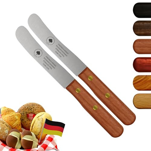 Solingen Messer, 2er Set Kirsche Holzgriff, Premium Buckelmesser, Klinge rostfrei 11cm - Küchenmesser, Brotmesser, Frühstücksmesser, Dünnschliff & Handabzug, Made in Germany