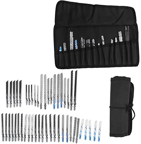 Klanata 48 Pcs T Shank Jig Saw Blades Set, HSS Metal Universal Fine & Middle Tooth Kit with Storage Case for Wood, Plastic & Metal Cutting