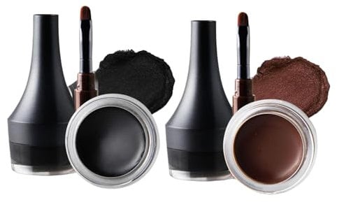 2PCS Waterproof Gel Eyeliner Pot with Brush (Black & Brown), Smooth High-Pigment Matte Cream Eyeliner, Long-Lasting Smudge-Proof Eye Liner for 24H Eye Makeup