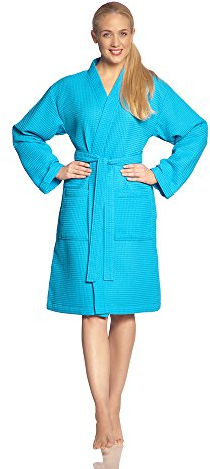 Vossen Damen Bademantel Rom, Einfarbig, Gr. XL (48/50), Blau (turquoise)