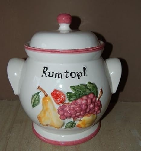 MS-Steinzeug - Vaso per frutta sotto rum, con frutta in rilievo dipinta a mano, 4,50 l