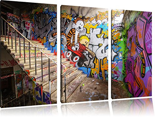 Coloré Graffiti, street art, 3 pièces image de toile 120x80 image sur la toile, énorme XXL Photos complètement encadrée avec civière, art impression sur murale avec cadre, gänstiger comme la peinture ou la peinture à l'huile, aucune affiche ou un poster