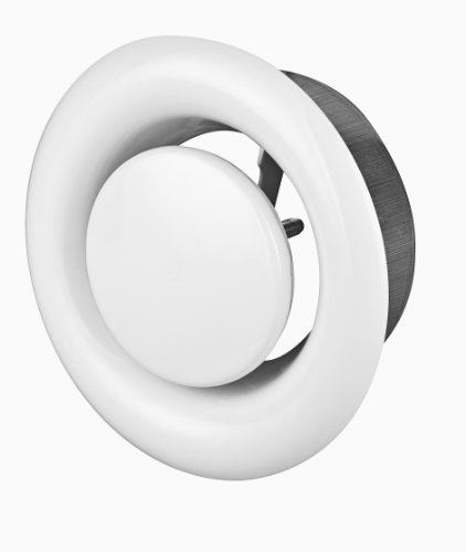 AMW Anemostat Plate Valve Metal Steel White 150 mm 150 mm Connection Diameter for Ventilation Bathroom and Kitchen Supply Air Exhaust Valve
