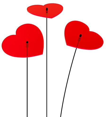 SUNPLAY Sonnenfänger Herzen in ROT, 3 Stück je 10 cm Durchmesser im Set + 35 cm Schwingstäbe