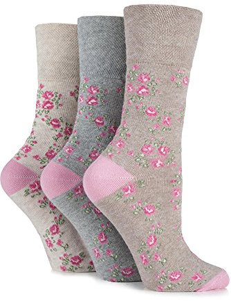 Gentle Grip Ladies Patterned Cotton Socks Vintage Rose 4-8