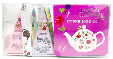 ETS - Teegeschenk mit Schleife Früchte Tee Kollektion (Super Fruits), BIO, 12 Pyramiden-Beutel (DE-Version)