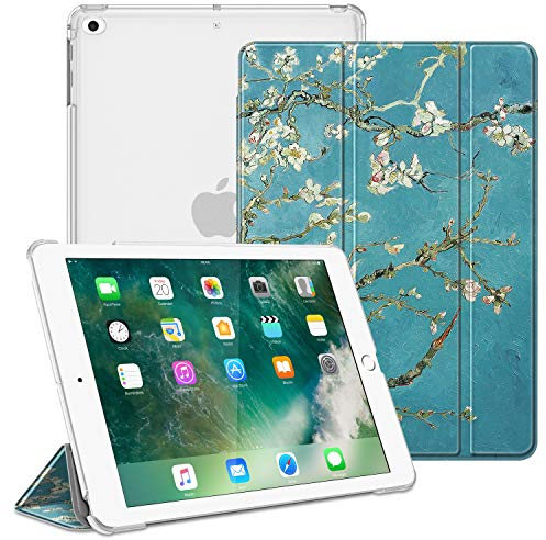 Fintie Funda Compatible con iPad 9.7 (6.ª Gen 2018/5.ª Gen 2017), iPad Air 2 (2014) / Air (2013) - Trasera Transparente Carcasa Ligera con Auto-Reposo/Activación, Flores