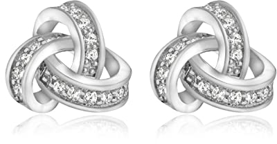 Tuscany Silver Damen Ohrstecker Rhodiniert Sterling Silber Weiß Zirkonia 10mm Knoten