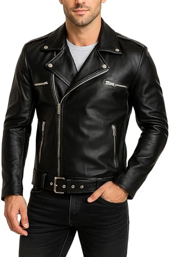 Fashion_First Mens Black Faux Leather Motorcycle Jacket - Mens Bikers Racing Jacket