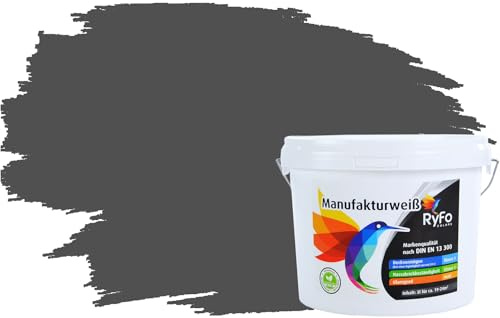 RyFo Colors Bunte Wandfarbe Manufakturweiß Diamantgrau 3l - weitere Grau Farbtöne und Größen erhältlich, Deckkraft Klasse 1, Nassabrieb Klasse 1