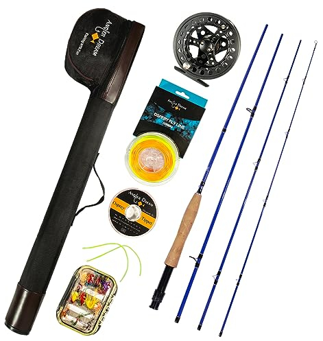 ANGLER DREAM Fliegenfischrute und Rolle Combo 5 WT Fliegenfischen Combo für Starter 4 Stück Fliegenruten-Kit