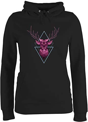 Pullover Damen Hoodie Frauen - Kompatibel mit Oktoberfest - Hirsch Geometrisch - S - Schwarz - trachtenhoody trachtenpullover bayrische hirschmotiv Oberteil Trachten trachtenpulli bayrisch