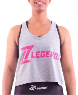 LegendZ Frauen Sport Top Shirt Kurz, Sportshirt ärmellos für Yoga Zumba Fitness Laufen I Lockeres und Bauchfreies Damen Tanktop (Grau, M)