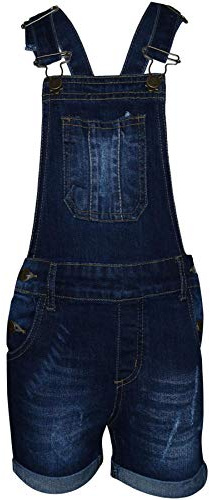 A2Z 4 Kids Girls Denim - Shorts Dungaree D77 Dark Blue 7-8 | Stretch Denim Dungaree Shorts with Adjustable Straps for Casual Summer Wear