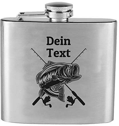 Flachmann für Angler und Fischer graviert mit Wunschgravur, Original Edelstahl personalisiert mit Wunschname
