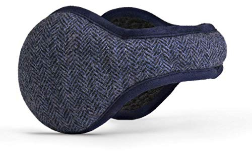 180s Herren-Ohrwärmer aus Wolle, Fischgrätenmuster, Marineblau
