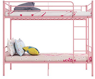 Double Bed Kids Bunk Beds 3FT Single Bed Children Metal Bed Frame With Stairs (Pink)