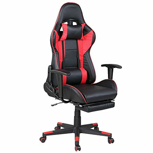 BAKAJI Sedia Poltrona Gaming Scrivana Ufficio Casa in Ecopelle Schienale Reclinabile Cuscino Lombare Poggiatesta Rotazione 360 Gradi Direzionale Altezza Regolabile Base 5 Ruote con Poggiapiedi