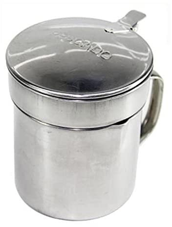 Tradineur - Grasera metálica para pescado con filtro, aceitera con colador para conservación de aceite de acero inoxidable, recipiente para colar aceites - Ø 9 cm