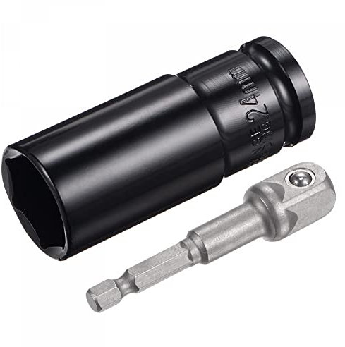sourcing map 1/2 Drive Socket Accessory Set, 24mm Deep 6-Point Impact Socket 3 Length and 1/4 Hex Shank Adapter