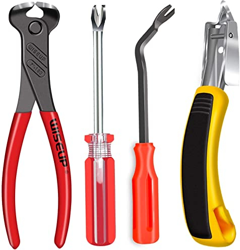 Alimtee Set di 4 strumenti per rimuovere graffette da tappezzeria, include pinze per tagliare le estremità dell'estrattore di graffette, sollevatore di puntine per rimuovere tappeti per mobili,