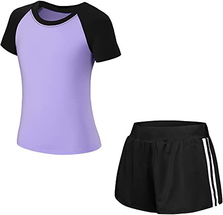 Tancefair Kinder Mädchen Trainingsanzug 2/3 tlg Sportanzug Jogging Bekleidungsset Freizeitanzug (Shirt + Hose) Training Laufen Fußball Basketball Trikots Yoga(Bitte wählen Sie eine Nummer kleiner)