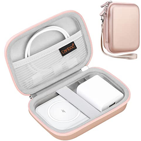 Canboc Hard Carrying Case for UCOMX Nano 3 in 1 Wireless Charger, Mesh Pocket fit USB Cable, Rose Gold(Case Only)