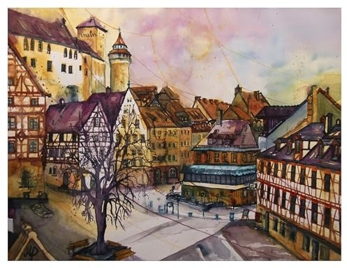 Generisch Nürnberg Alte Stadt original großes Aquarell 46x61 cm