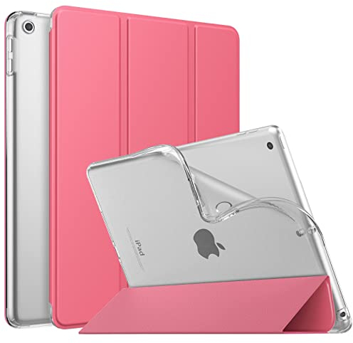 MoKo Étui Compatible avec iPad 9e Génération 2021/iPad 8ème Génération 2020/iPad 7ème Gén 2019, TPU Étui à Rabat avec Support Ultra-Mince avec Semi-Transparent Protecteur pour iPad 10.2,Pastèque Rouge