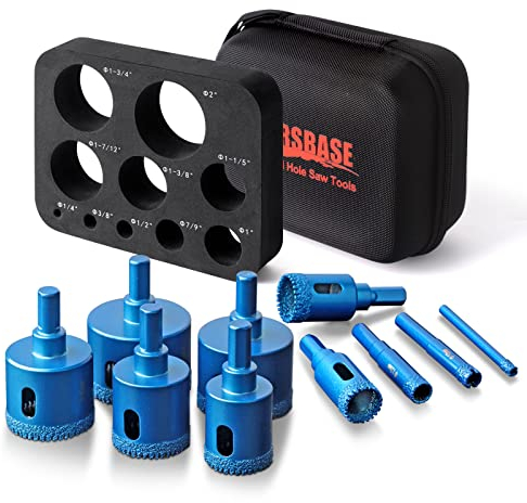 MARSBASE Diamond Hole Saw Kit, 10 PCS Serrated Brazing Tile Core Drill Bits Sets with EVA Mould for Hole Saw Guide Jig Hollow Drill Hole Saw to Ceramic, Glass, Tile, Gypsum, Wood, Marble, Granite