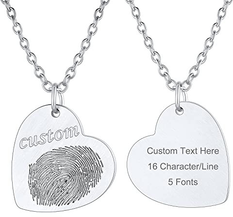 Supcare Damen Fingerabdruck Herz Halskette Edelstahl Emorial Schmuck Frauen Custom Personalisierte Namen Anhänger mit Wunschetext Kette Gravur Memorial Mutter Kette für Herren Mädchen Herz-Silber