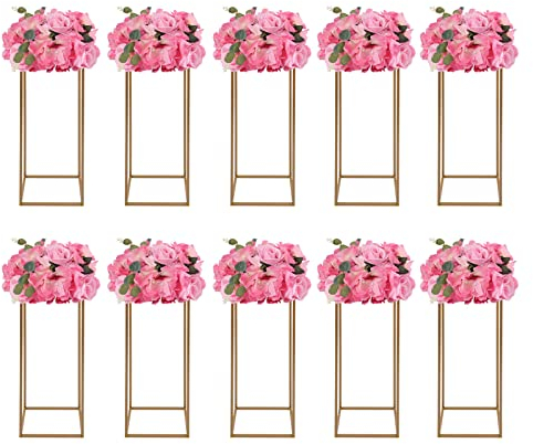 Ethedeal 10 Stücke Blumenständer Gold Hochzeit Mittelstücke Vase Metall Blumen Vasen für Party Tischdekorationen Elegante, Hochzeit Herzstück Tische,mit Metallplatte 80cm