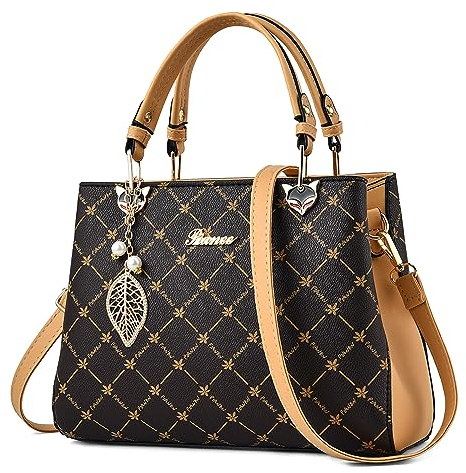 FORRICA Handtaschen Damen Umhängetasche Modedruck mit Exquisiter Anhänger Frauen Henkeltasche PU Leder Schultertasche für Arbeit Einkaufen Verabredungen Braun