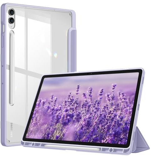 FINTIE Custodia per Samsung Galaxy Tab S10+ Plus/S9 FE+ Plus/S9+ Plus 12.4 Pollici 2023 con S Pen Holder, Leggero Trasparente Cover Posteriore con Bordo Antiurto, Auto Sveglia/Sonno, Lilla Viola