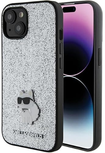 Karl Lagerfeld KLHCP15SGCNPSG Hülle für iPhone 15 6.1 Silber hardcase Fixed Glitter Choupette Logo Metal Pin