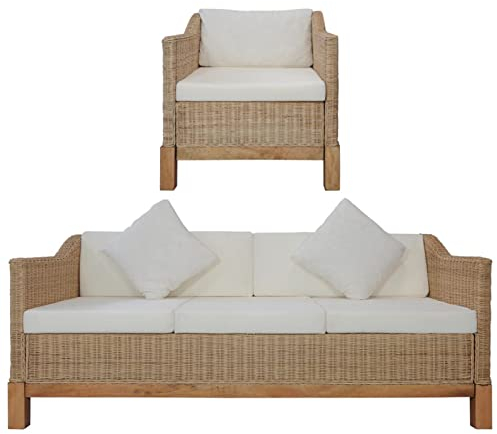 GuyAna 2-TLG. Sofagarnitur mit Auflagen Natur Rattan Wohnzimmer Couch Ecksofa Klein