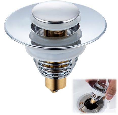 Universal Bathroom Sink Plug, Replacement Pop Up Sink Hole Plug Cover with Strainer for 32-42mm Drain Holes, Stainless Steel Basin Plugs Push Style Drain Stopper Filter for Kitchen Bath Bathtub