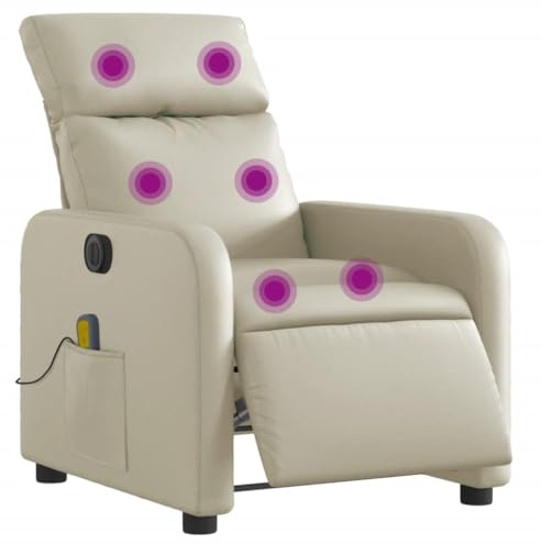 vidaXL Massagesessel, Sessel Elektrisch, Relaxsessel mit Liegefunktion Vibrationsfunktion, Fernsehsessel Liegesessel für Wohnzimmer, Creme Kunstleder