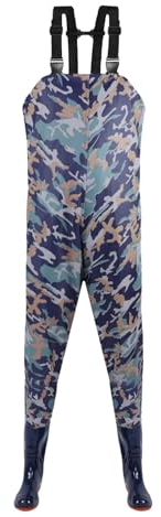 Pantaloni da uomo impermeabili con stivali, impermeabili, in neoprene, da pesca, impermeabili, lunghi, per attività all'aria aperta, traspiranti, antivento, da lavoro, Blu, 47