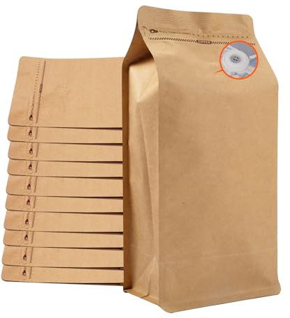 Coffee Bags with Valve (50 PCS,32oz/2lb) Kraft Paper High Barrier Aluminum Foil Flat Bottom Standing Coffee Beans Storage Packaging Bags,Reusable Heat Seal Side Zipper Pouches for Small Business&Home