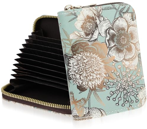 Amaxiu Étui pour Cartes de crédit pour Femme avec Protection RFID, étui pour Cartes en Cuir à Fermeture éclair, Petit étui pour Cartes avec Compartiment pour pièces de Monnaie(Bleu Clair)