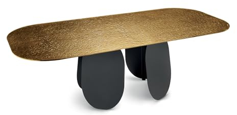 Mondo Viro Mesa de comedor fija Monroe con tapa de cristal martillado (Negro/Cristal martillado ámbar - Big/Ø 240 cm)