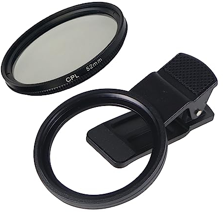 FEICHAO Clip per obiettivo della fotocamera del telefono, filettatura in metallo, 52 mm, UV CPL ND con filtro a stella (con filtro CPL, foro rotondo)