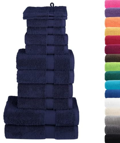 vidaXL Premium Handtuch Set 12-TLG., 2 Waschlappen 2 Seifentücher 2 Gästetücher 4 Handtücher 2 Duschtücher, Badetuch Saugfähig Maschinenwaschbar, Marineblau 600g/m² 100% Baumwolle
