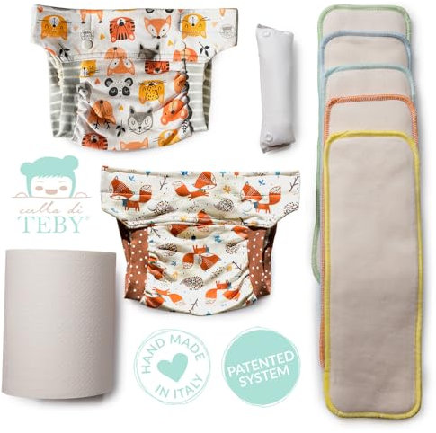 CULLA DI TEBY Kit 6 cambi Pannolini Lavabili Made in Italy (Forest Friend, XL)