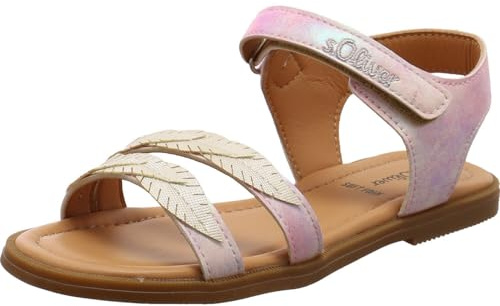 Kinder Sandale von s.Oliver für Mädchen in Rosa Metallic und Blätter auf Riemen, für Schulanfang. rosa Gr. 37